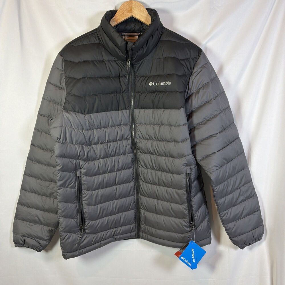 Columbia Men's Black/Gray Quilted Full Zip Puffer Jacket Stand-Up Zipped Pockets